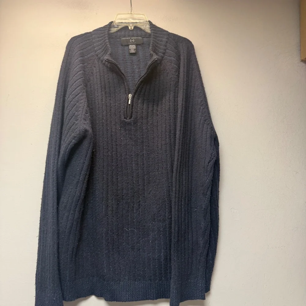 Henry Grethel Quarter Zip Sweater Mens 3XLT Navy Blue Good Ribbed Tall Mock Neck